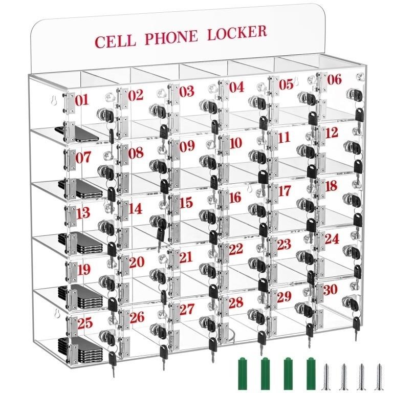 Clear Cell Phone Locker Box with Keys - 30 Slots