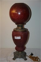 Red Satin Glass Gone with the Wind Lamp