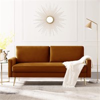 62' Velvet Loveseat  Gold Legs  Light Brown