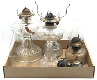 Assorted Vtg. Oil Lamp Bases and Hurricane Shades