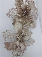 New glitter poinsettia flowers, 6 pcs, rose gold