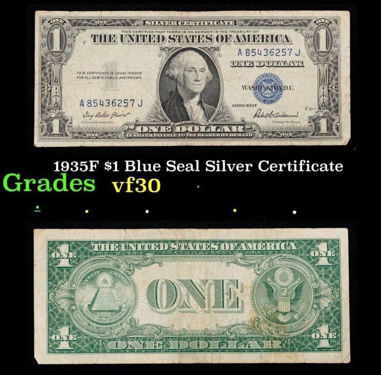 1935F $1 Blue Seal Silver Certificate Grades vf++