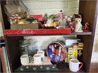 Shelf Lot of Miscellaneous Christmas Decor