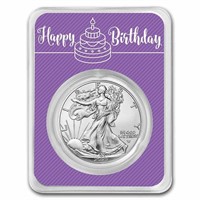 2023 1 Oz Silver Eagle Purple Happy Birthday Card