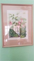Signed Framed Numbered Art, Pink Flowers