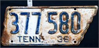 1936 Tennessee State Shape License Plate