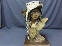 Large Native American Indian with Bear Head Statue