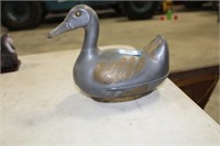 LARGE METAL DUCK CONTAINER PEWTER