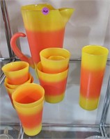 Yellow & orange pitcher & glass set