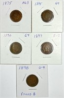 (5) Indian Head Cent Lot 1875,1895,1896,1897,1898