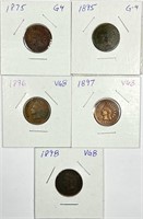 (5) Indian Head Cent Lot 1875,1895,1896,1897,1898
