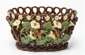 Majolica Basket and Flowers Pottery Planter