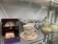 Cased Clock, Porcelain Vases, Decorative Bowl
