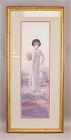 Framed Print on Paper Woman with Flower Basket