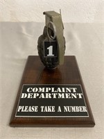 "Complaint Department" Plaque 7”x5”x5”