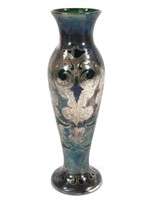 Art Nouveau Silver Overlay Green Glass Vase