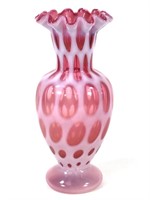 Vtg Cranberry Opalescent Art Glass Vase