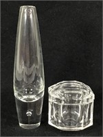 Vtg Crystal Vase & Lidded Trinket Dish