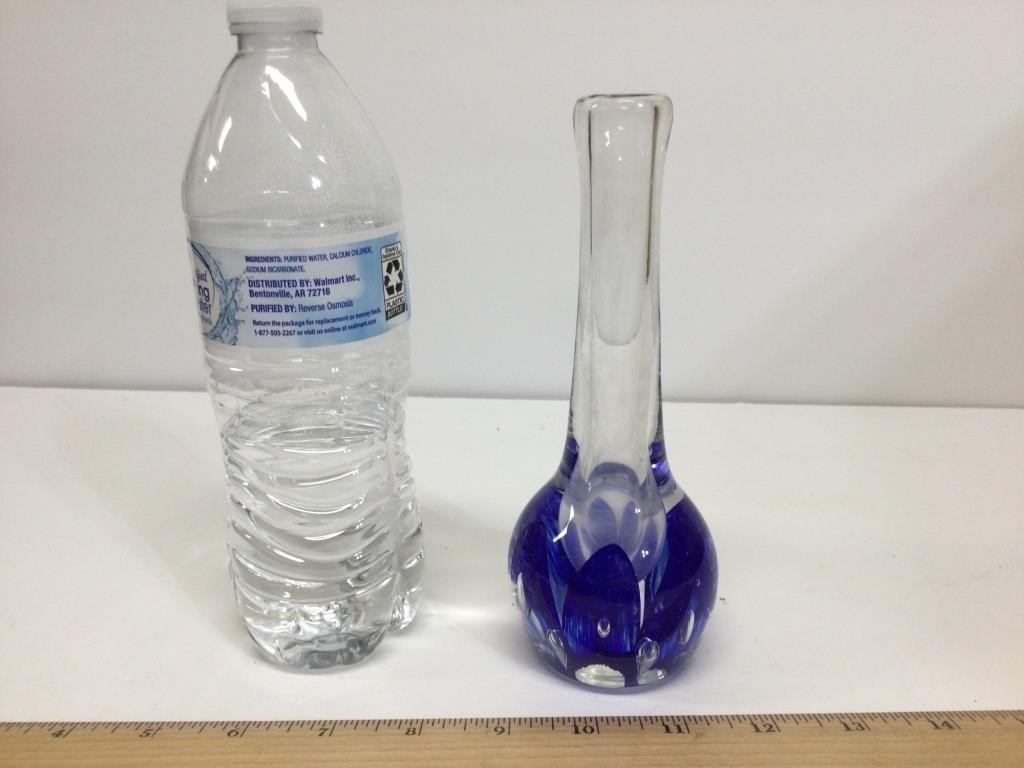Blue & Clear Heavy Art Glass Vase