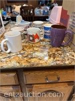 LOT OF PYREX DISHES, MUGS, ETC.