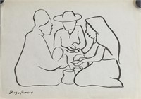 Mexican Ink on Paper Signed Diego Rivera