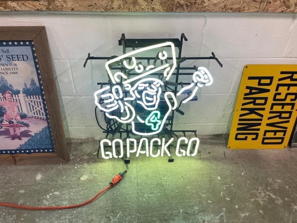 Neon Go Pack Go Brett Favre Cheesehead Sign