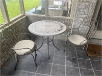 36" Round Top Mosaic Patio Table W/Rod Iron Chairs