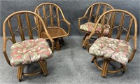 4 Rattan Bentwood Swivel Chairs, AS IS.