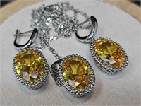 CITRINE COLOR .925 NECKLACE & EARRINGS