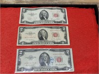 (3) Two Dollar Bills  1953 & 1953 B