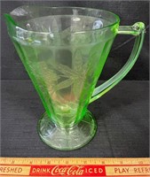 GREAT PATTERNED GREEN DEPRESSION GLASS PITCHER