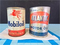 Vintage Mobil Oil & Atlantic Motor Oil cans (full)