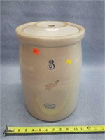 Red Wing 3- Gal. Stoneware Churn- NICE lid chipped