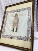 Early Cloth “Child’s Poem” in Frame, Cloth is 12