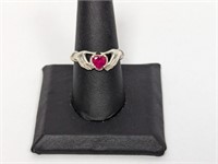 .925 Sterling Pink Stone Claddagh Ring Sz 9