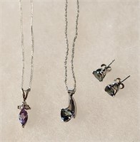 Sterling Silver Fire Topaz Purple Stone Necklaces
