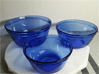 Ancor Hocking Blue Nesting Mixing Bowl Set of 3