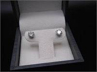 Pair Stamped 14KT White Gold Solitaire Earrings