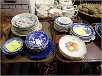 2 TRAYS PAINTED DISHES, BLUE AND MORE