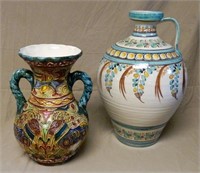 Large Hand Painted Pottery Jugs.