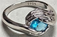 .925 Silver Jewelry Ring Blue Size 8