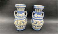 Vintage Blue & White Cherub Vases