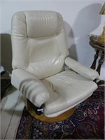 IVORY LEATHERETTE SWIVEL RECLINER