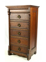 Early Columbia Oak Five Drawer Cylinder Cabinet