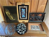 Collection of Wall Art, Leaded Glass, Deco Tray