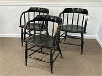 3 Antique Oak Painted Grange Chairs