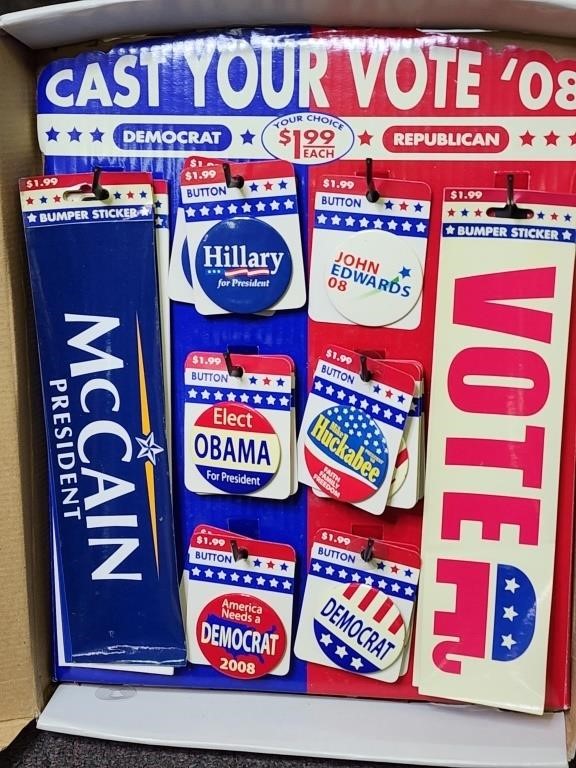 New old Stock Election Pins & Bumper Stickers