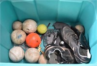 Police Auction: Bin With Balls And Cleats- Basebal