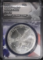 2021 T-2 AMERICAN SILVER EAGLE ANACS MS70