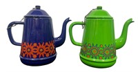 Two Vintage Mid Century Enamel Teapots